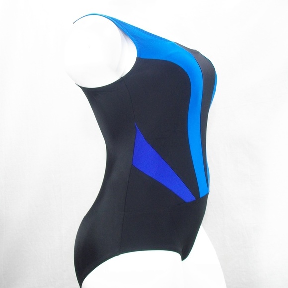 Longitude Plus Size Colorblock Plunge Tummy Control 1PC Swim NWT - Picture 3 of 6